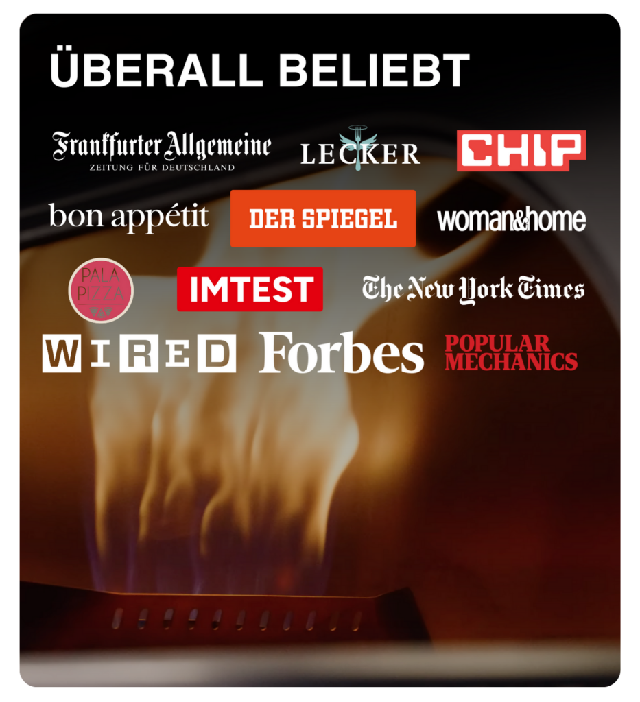 Gozney Pizzaöfen im Fokus internationaler Medien wie FAZ, Der Spiegel, Forbes, Wired und The New York Times – weltweit geschätzt für Qualität und Performance.
