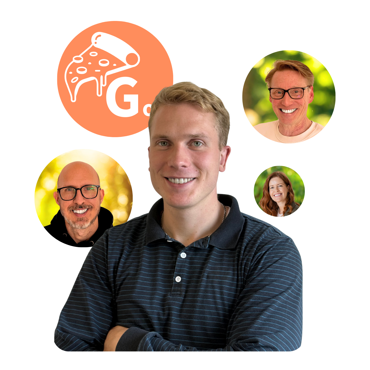 Porträt eines Mannes mit verschränkten Armen, umgeben von Teammitgliedern und Gozney Logo