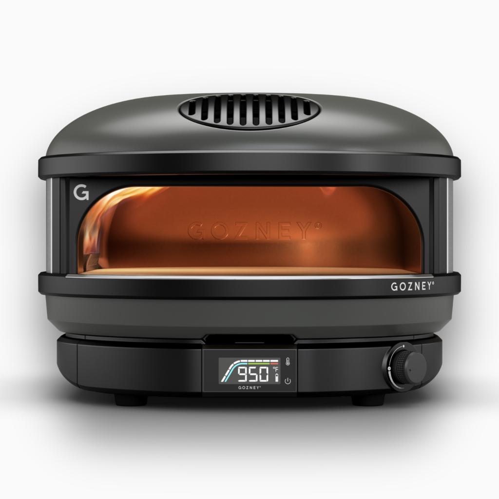 Gozney Arc Pizzaofen in Schwarz mit Sichtfenster, digitaler Temperaturanzeige und freigestelltem Hintergrund