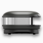 Seitenansicht des Gozney Arc Pizzaofens in Schwarz mit gebürstetem Edelstahlgehäuse auf weißem Hintergrund