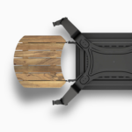 Draufsicht auf das Gozney Gestell für Dome und Dome XL Pizzaöfen mit linker Holzablage aus Massivholz auf weißem Hintergrund