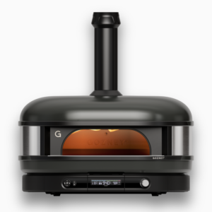 Gozney Dome XL Pizzaofen in Schwarz mit Sicht auf Brennraum und digitaler Temperaturanzeige