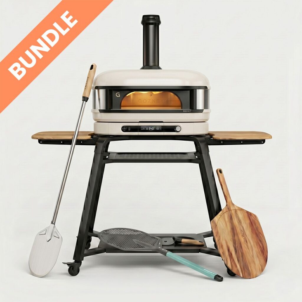 Gozney Dome XL Pizzaofen Cremeweiß 2. Generation Bundle mit Pizzaschaufel, Holzpeeler und Ständer – Komplettset