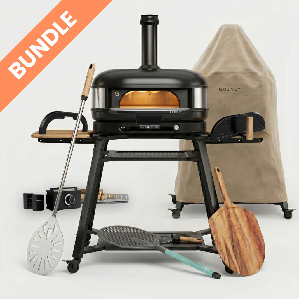 Gozney Dome Schwarz 2. Generation Gran Maestro Premium Set Bundle – Pizzaofen auf Ständer mit Holzpeeler, Pizzaschieber, Infrarotthermometer, Schutzabdeckung und Profi-Zubehör