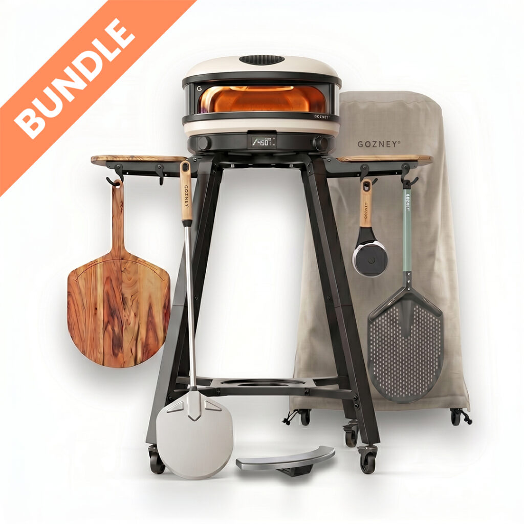 Gozney Arc Creme Gran Maestro Premium Set Bundle – Pizzaofen auf Ständer mit Holzpeeler, Metallschaufel, Pizzaschieber, Schutzabdeckung und Zubehör
