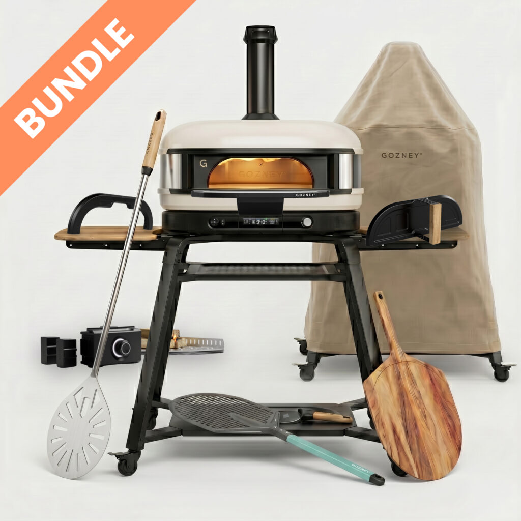 Gozney Dome Cremeweiß 2. Generation Gran Maestro Premium Set Bundle – Pizzaofen auf Ständer mit Holzpeeler, Pizzaschieber, Infrarotthermometer, Schutzabdeckung und Profi-Zubehör