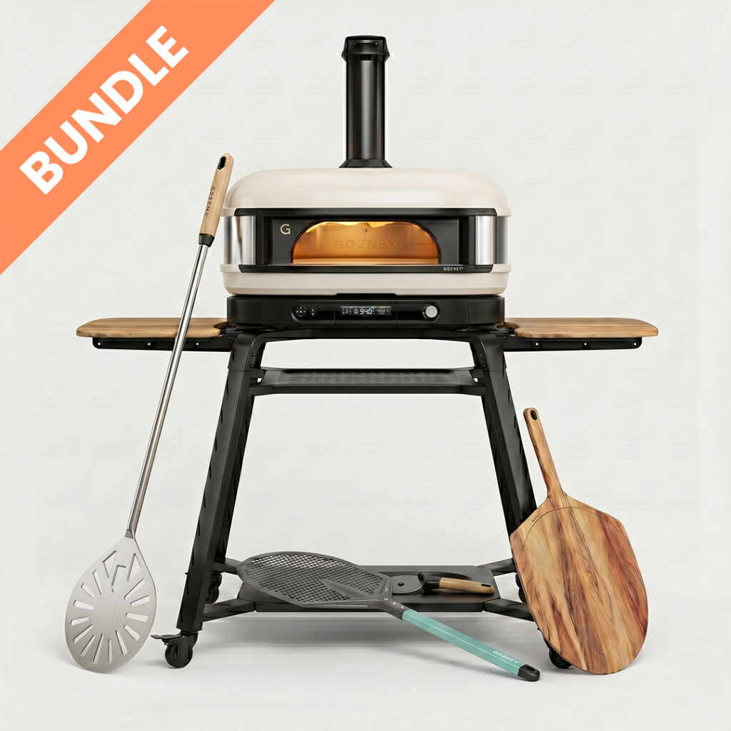 Gozney Dome Cremeweiß 2. Generation Pizzaiolo Comfort Set Bundle – Pizzaofen auf Ständer mit Pizzaschieber, Holzpeeler und Pizzawender