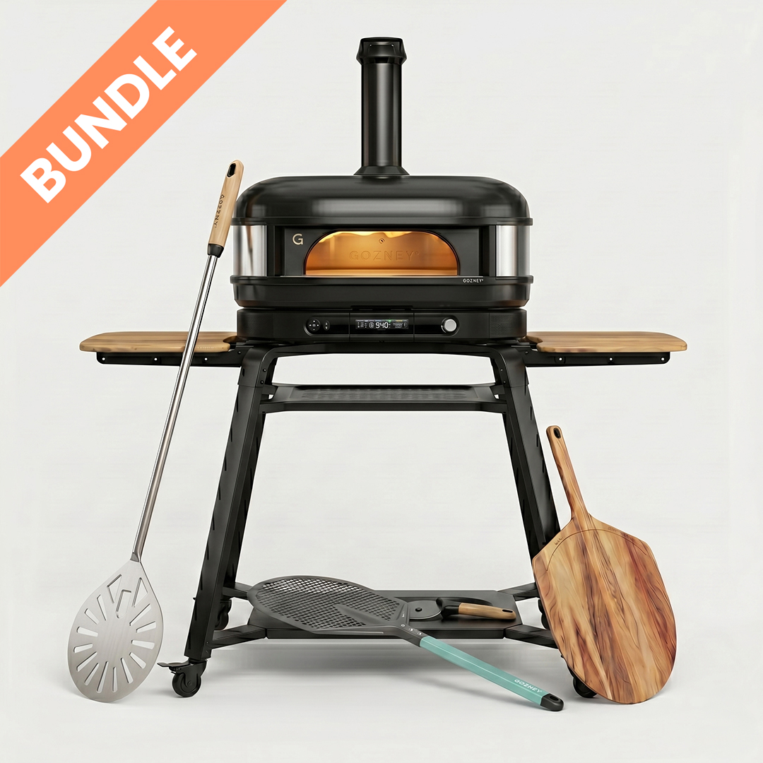 Gozney Dome Schwarz 2. Gen. | Pizzaiolo Comfort Set Bundle – Pizzaofen mit Ständer und Zubehör Gozney Dome Schwarz 2. Generation Pizzaiolo Comfort Set Bundle – Pizzaofen auf Ständer mit Pizzaschieber, Holzpeeler und Pizzawender